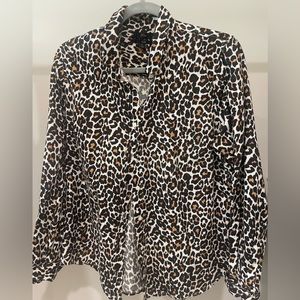 J Crew animal print button down linen/cotton shirt . Sz L slim